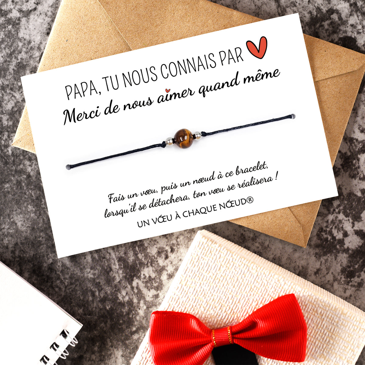 Cadeau Papa - Bracelet Porte Bonheur et sa carte UVACN – Un Vœu à