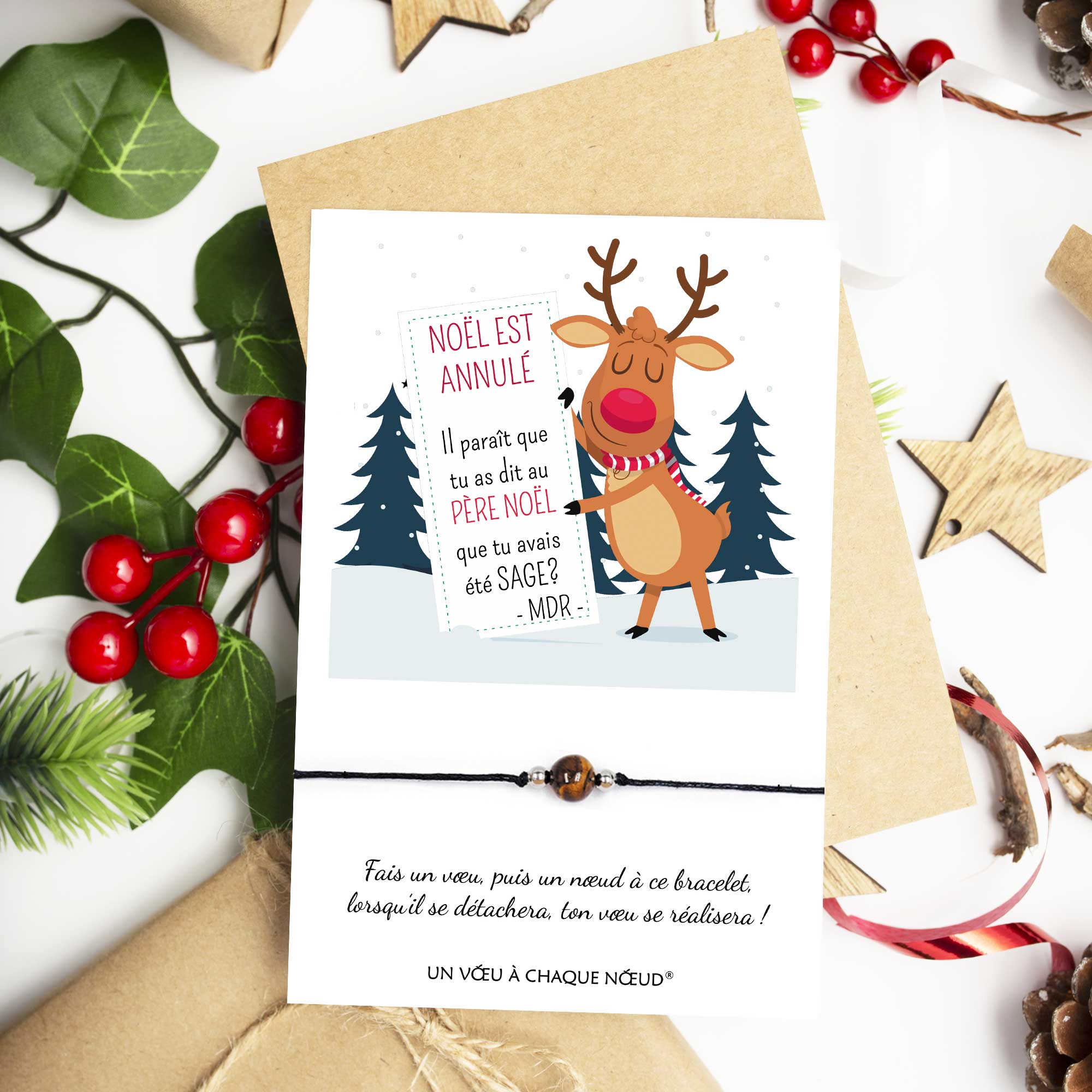 Noël est annulé - Bracelet porte bonheur et sa carte humoristique – Un Vœu  à Chaque Nœud