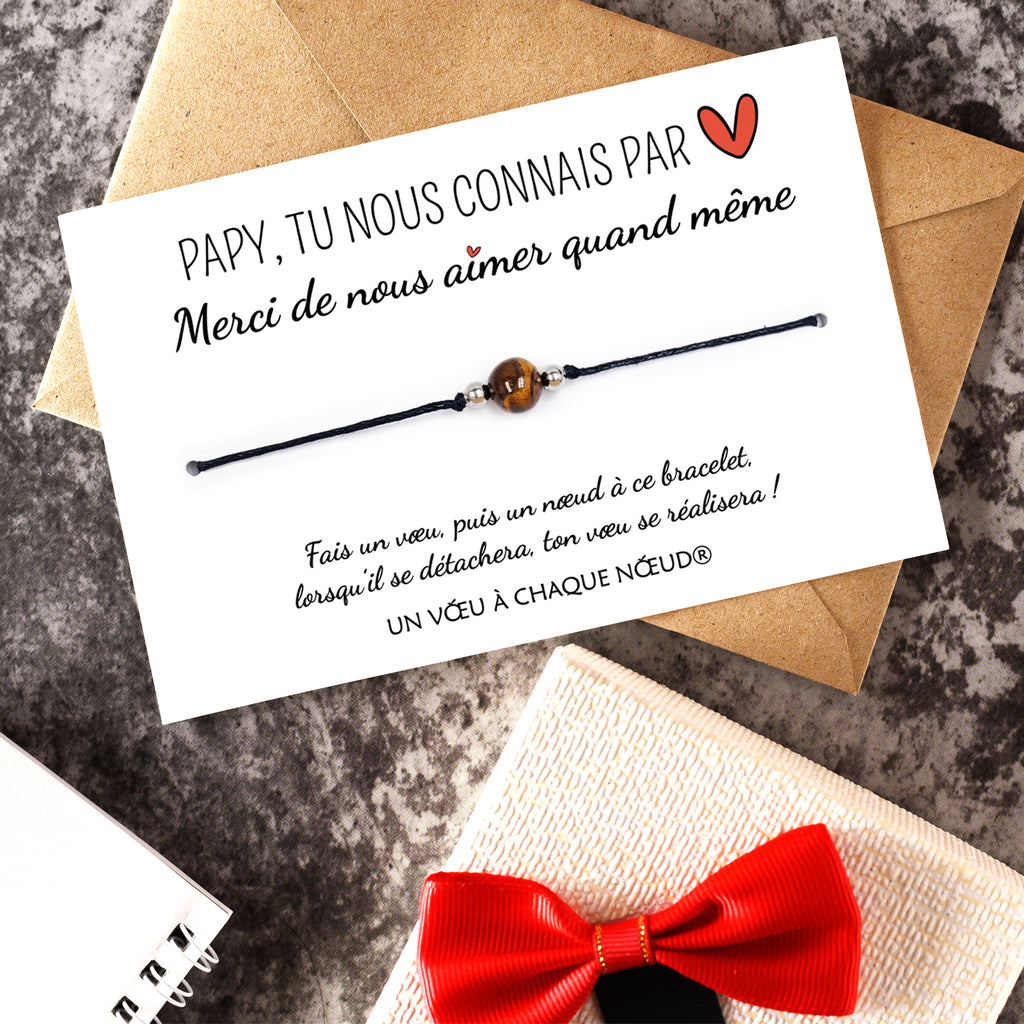 Cadeau Papy - Bracelet Porte Bonheur et sa carte UVACN – Un Vœu à