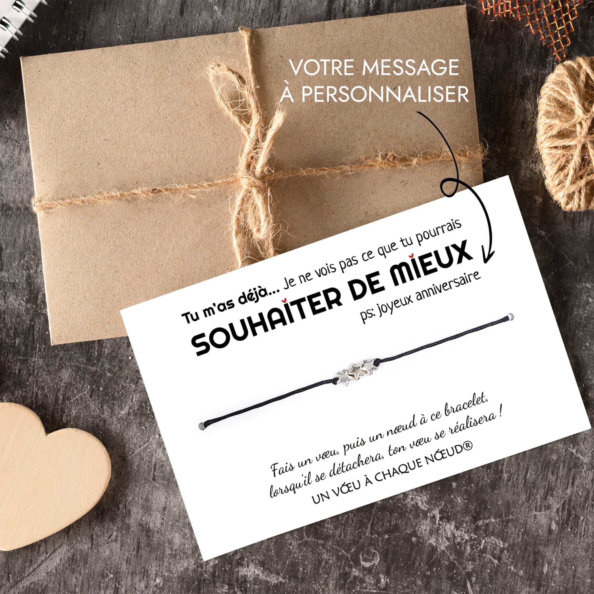 Cadeau drôle - Carte et Bracelet pour faire un voeu - UVACN – Un Vœu à  Chaque Nœud