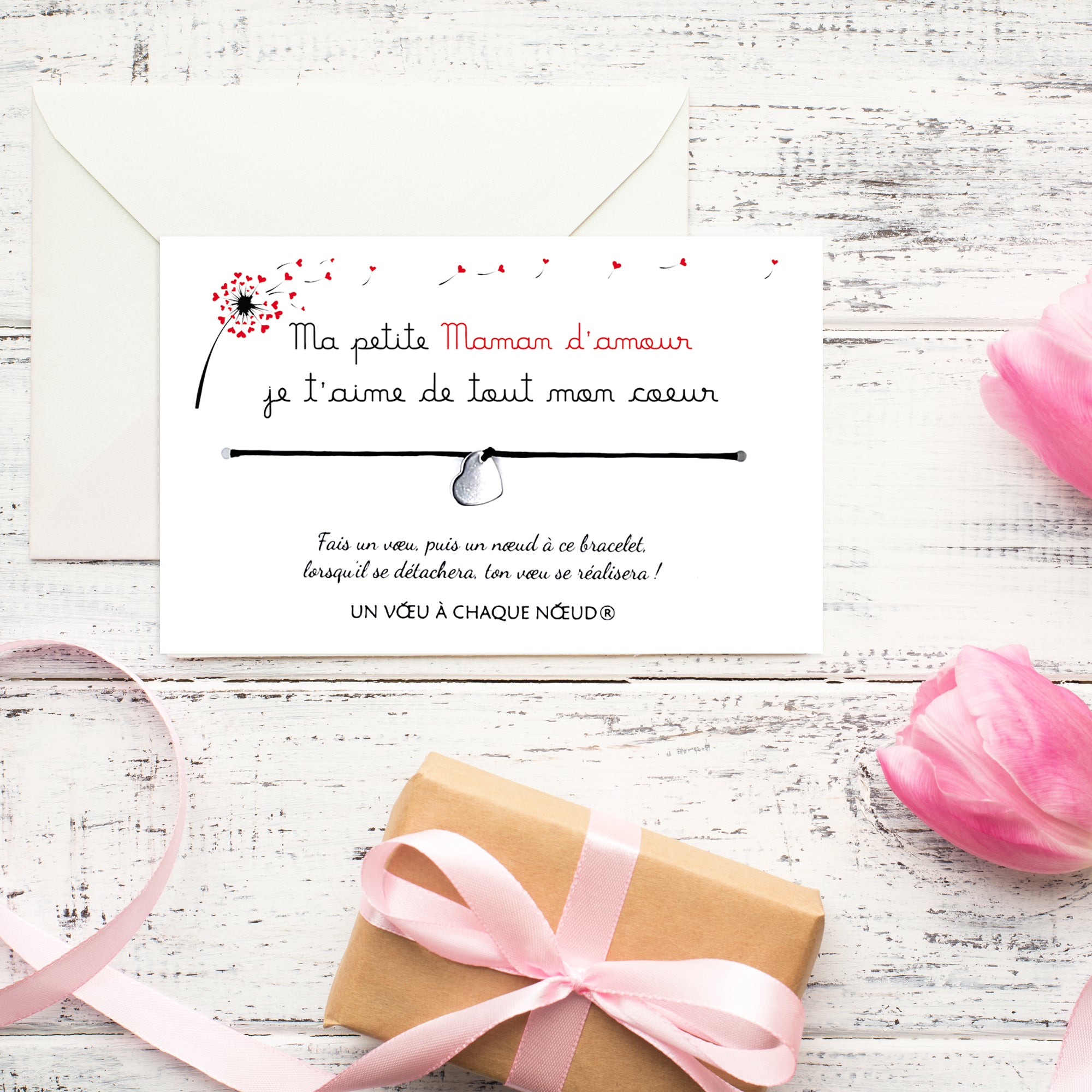 Cadeau maman d'amour - Carte et Bracelet Porte Bonheur - UVACN – Un Vœu à  Chaque Nœud